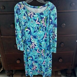 Lilly Pulitzer Sophie Dress Corsica Blue Turtle Sheath Womens Small READ